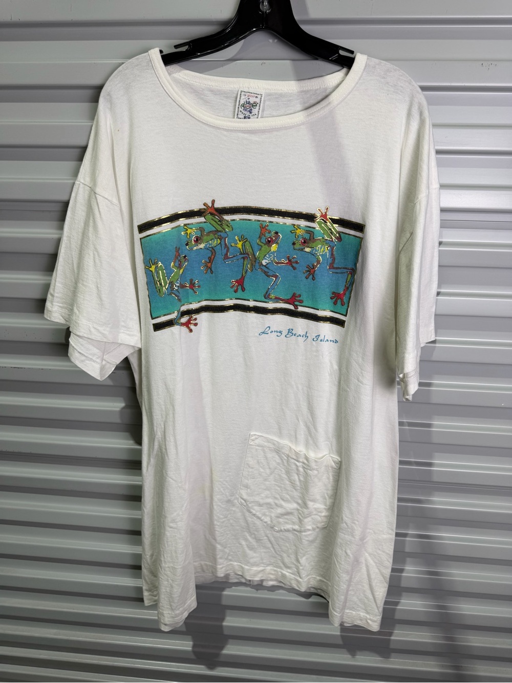 Vintage Alore One Size Beach Tee White Short-Sleeve Tee with Turquoise Frog